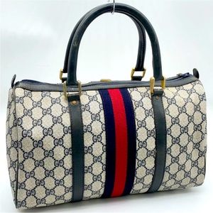 Auth Gucci GG Canvas Sherry line Boston Handbag